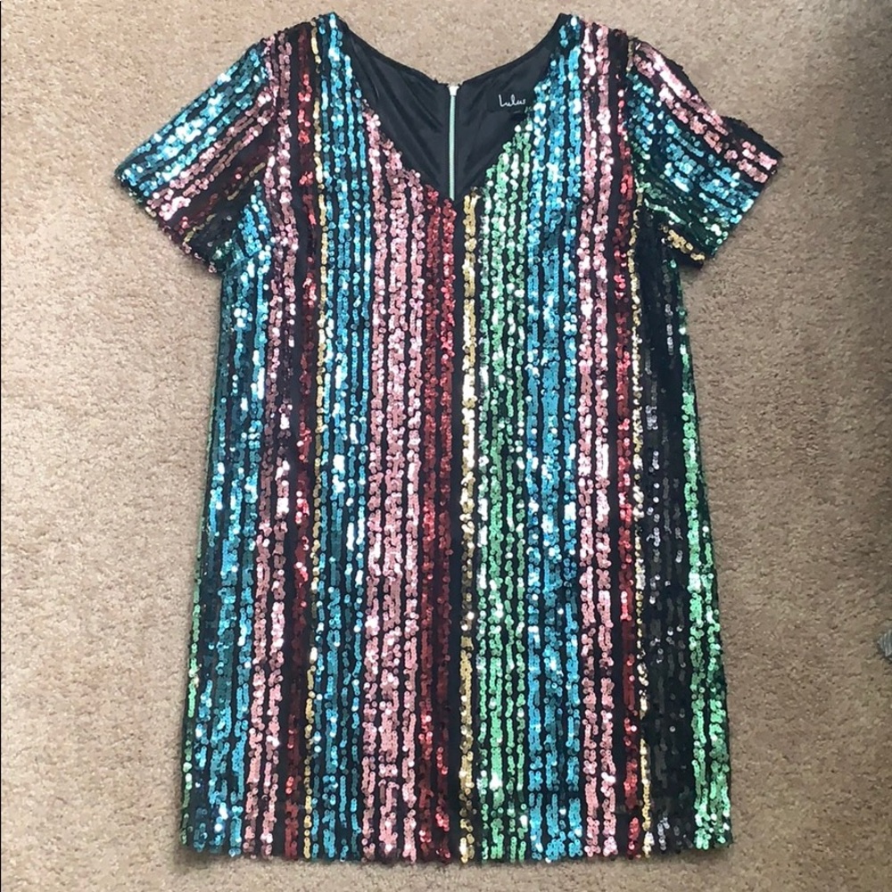 Striped Multi Color Sequin Shift Dress